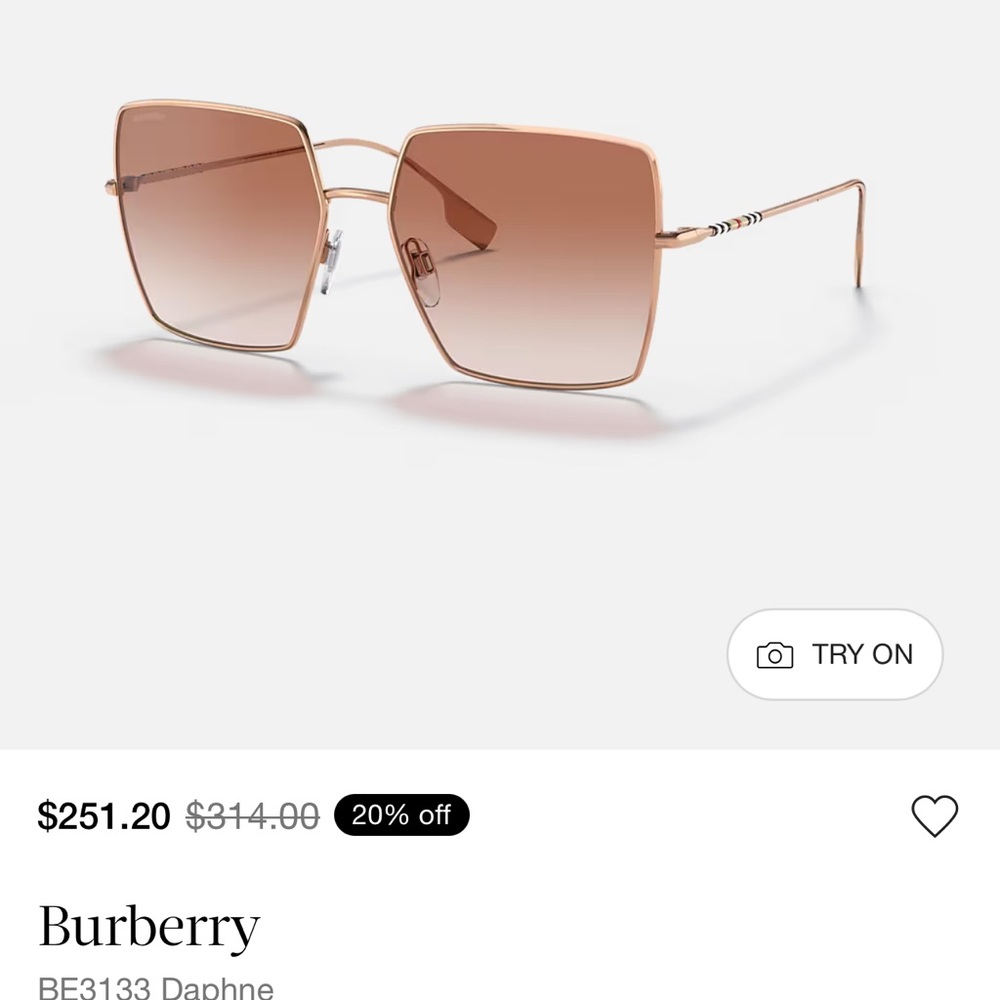 Burberry Women's Rose Gold Sunglasses